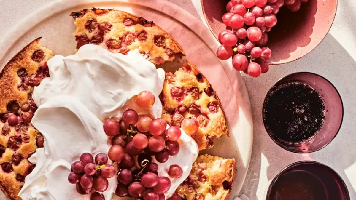 Image showing Red Grape Cake With Whipped Creme Fraiche