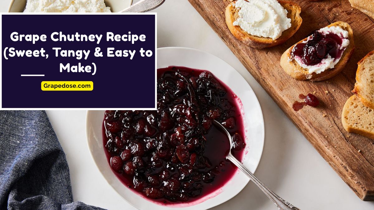 Grape chutney recipe served in a bowl with spoon, showing sweet and tangy homemade fruit chutney