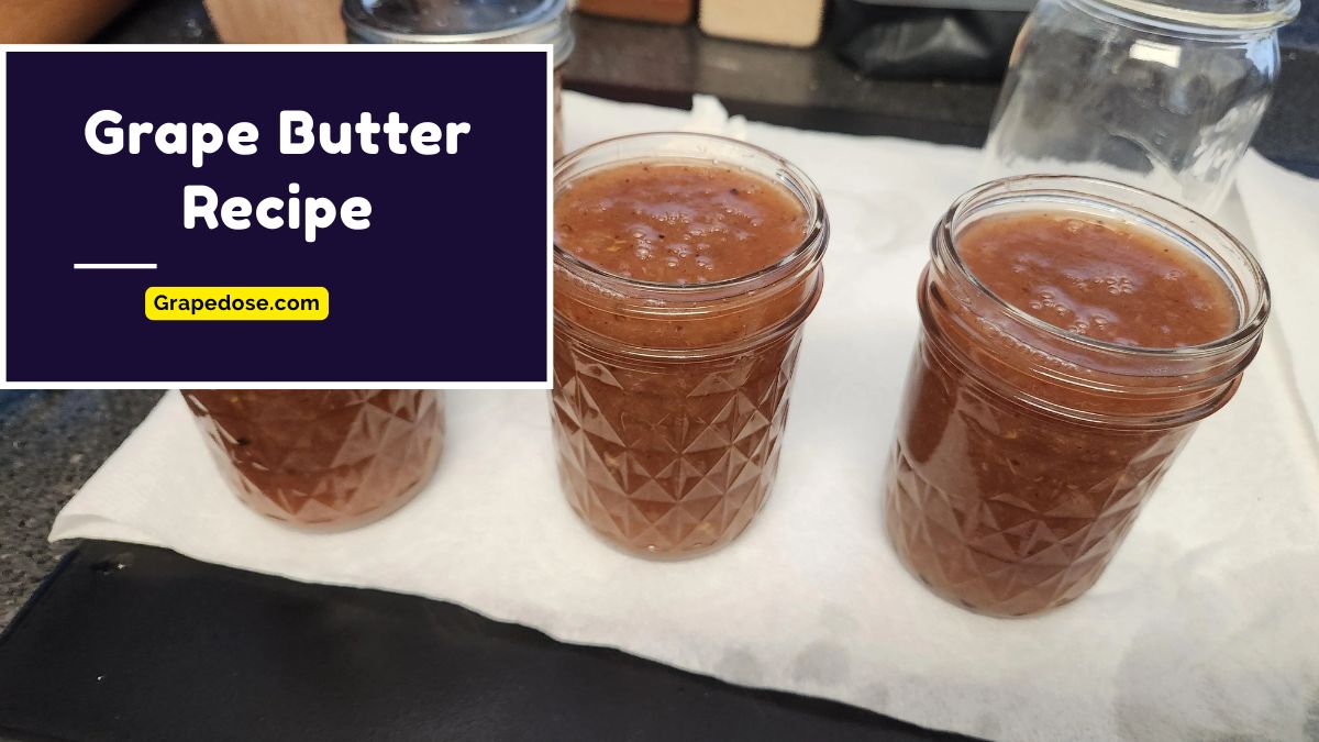 Homemade grape butter in a mason jar, smooth fruit spread perfect for toast and biscuits