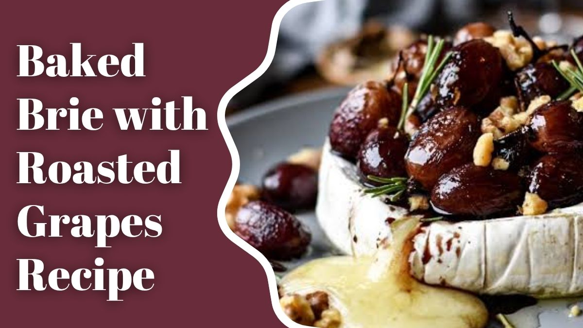 Baked Brie with roasted grapes served as a warm and creamy appetizer