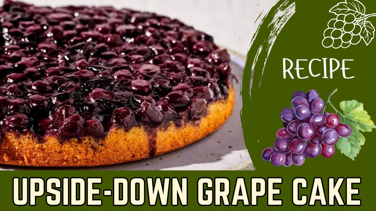 Upside-Down Grape Cake Recipe topped with juicy baked grapes